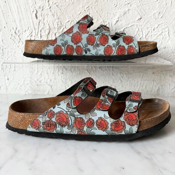 Birkenstock Shoes - Papillio Birkenstock Florida Rose Floral Blue Red Sandals EU 40 US 9 Germany